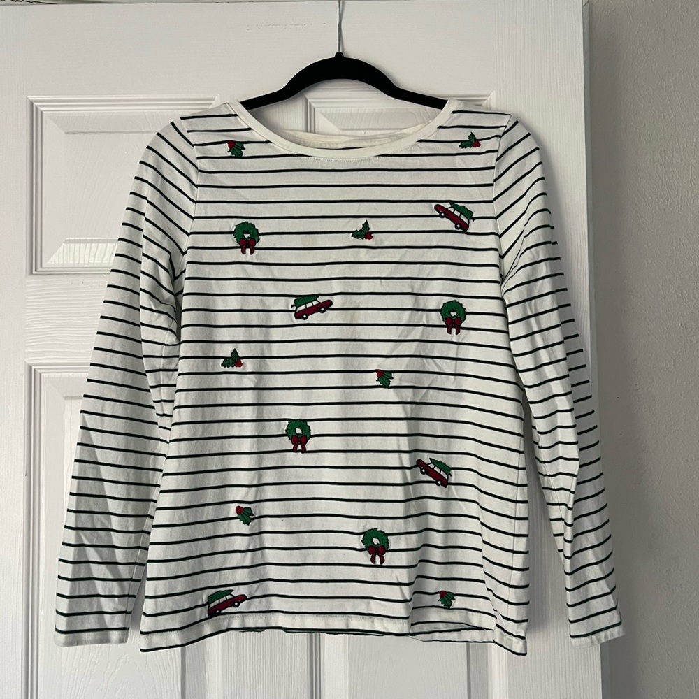 Talbots Long Sleeve Holiday Tee - Black and White